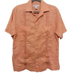 Mojito Collection Shirt Men L Orange 100% Linen Guayabera Tropical Island Beach